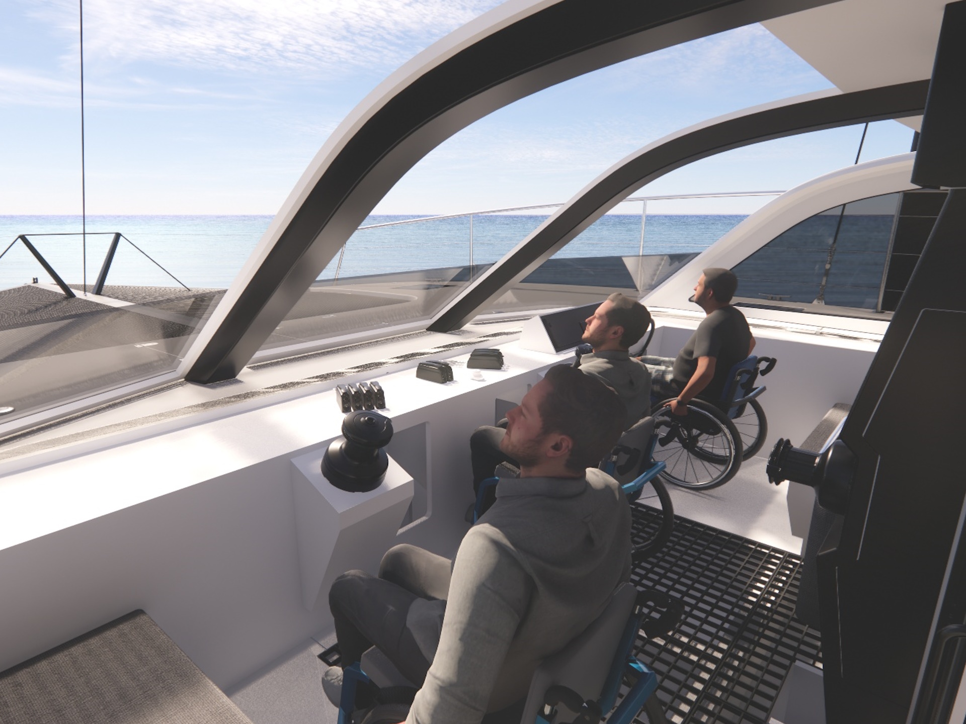 Another view of the spacious cockpit showing accessible controls.