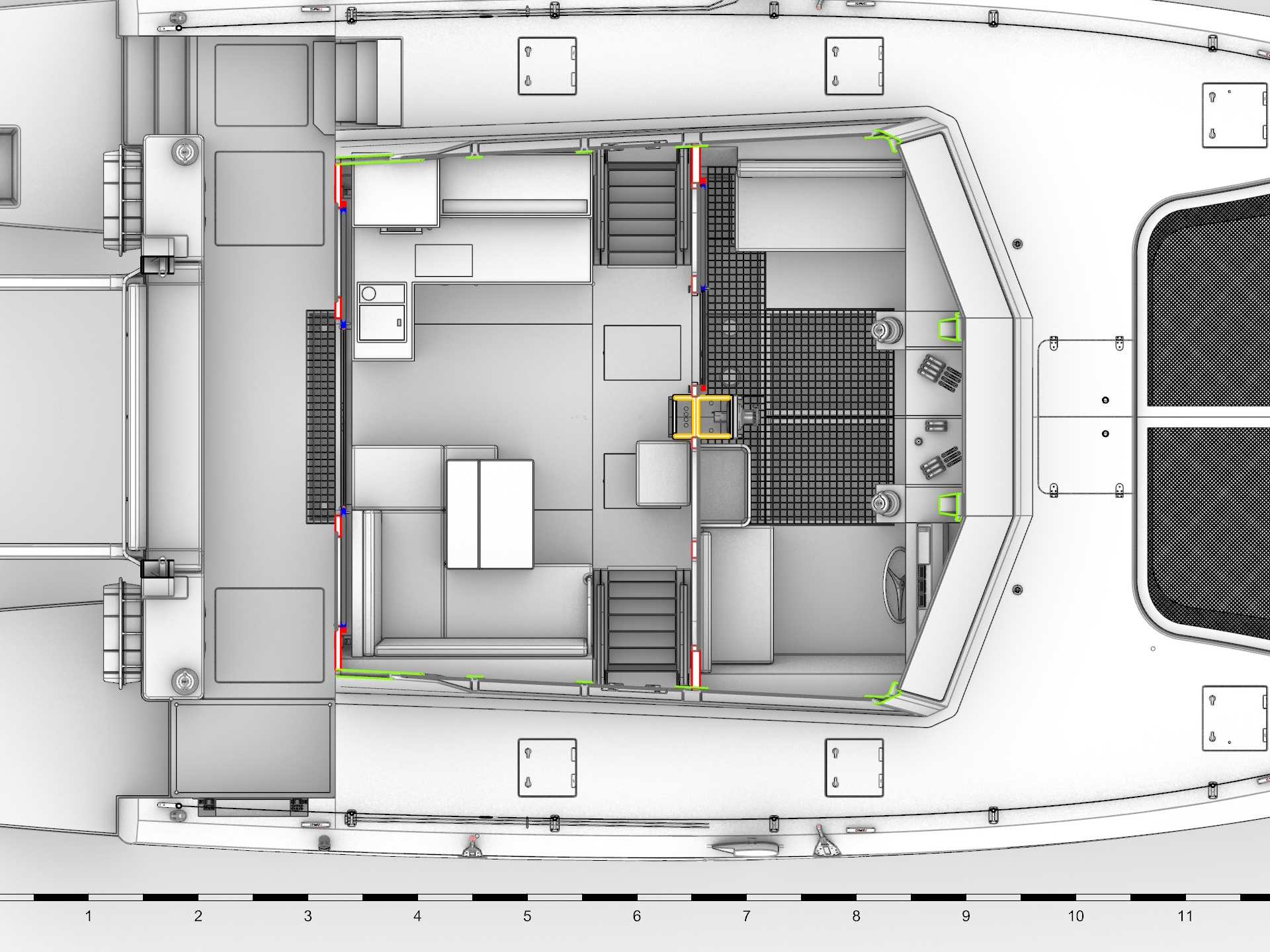 Plan view showing space for wheelchair using crew.