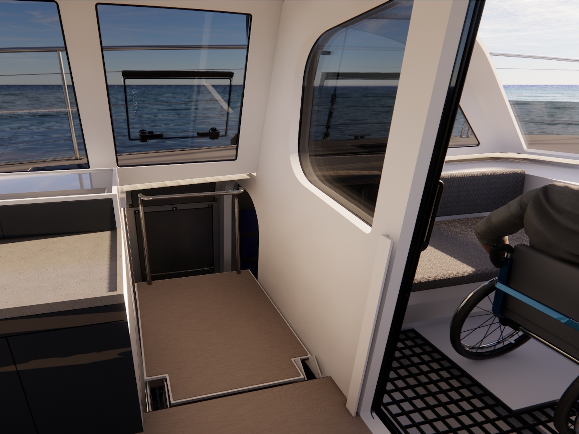 Electric lifts provide access to hulls and deck areas.