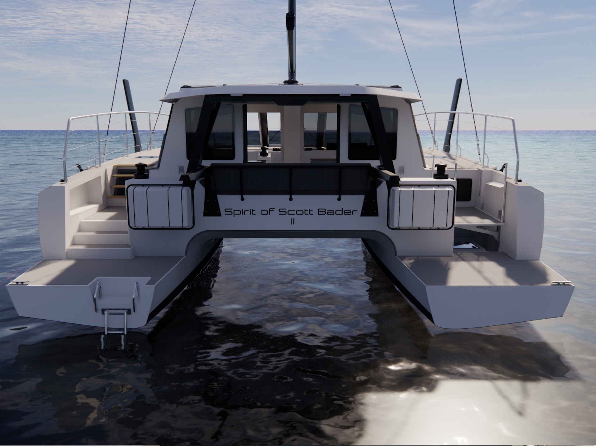 Wide stable platform for ocean sailing.
