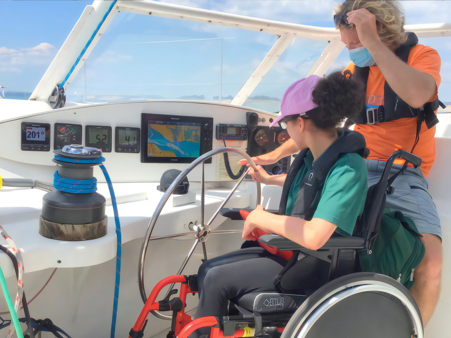 John explaining the chart plotter navigation system.