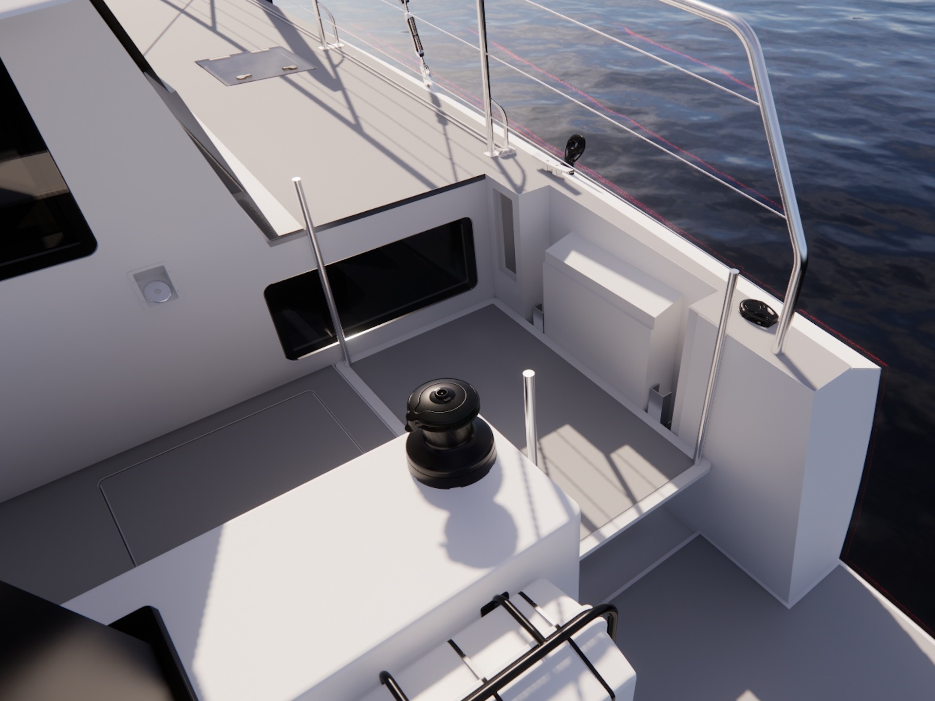 Exterior electric lift allowing wheelchair access to deck.